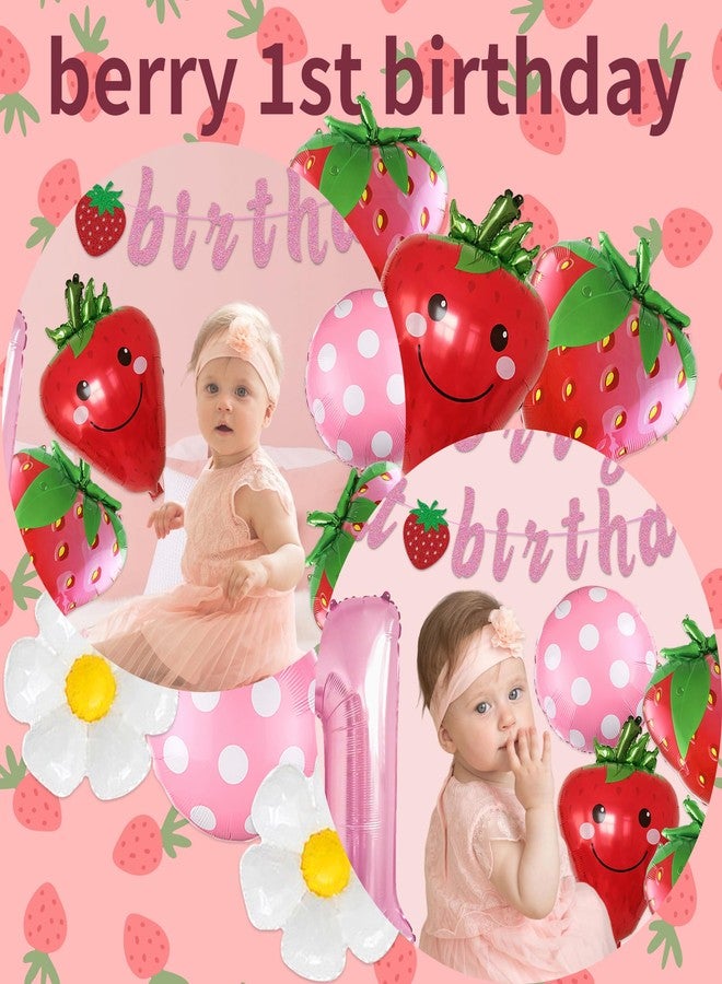 TMTECHJS Berry First Birthday Decor Berry First Birthday Banner with Balloons Pre-Strung Glitter Pink Strawberry Banner for Baby Girl Party Supplies - Image 3