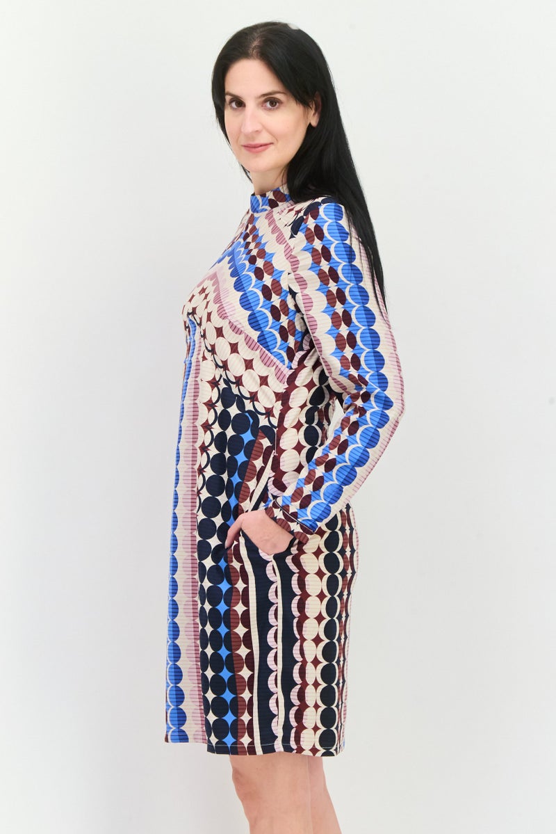 Donna Morgan Women Allover Printed Midi Dress, Blue - Image 4