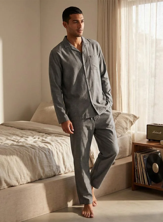 Textured Camp Collar Nightwear Set