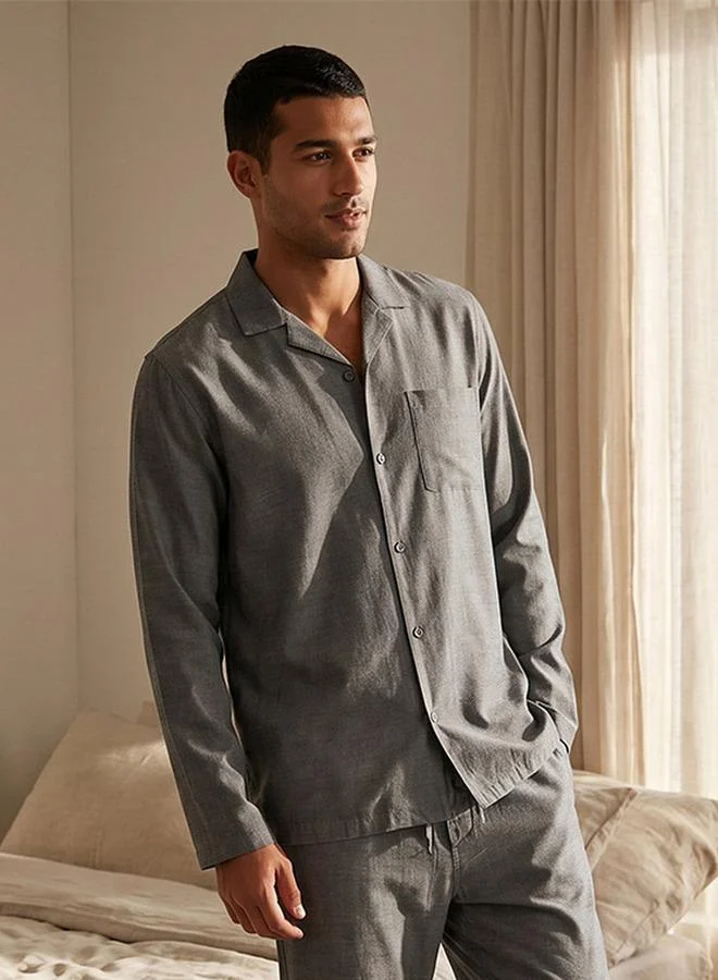 Splash FAV GREY Textured Camp Collar Nightwear Set for Men | Best Price UAE