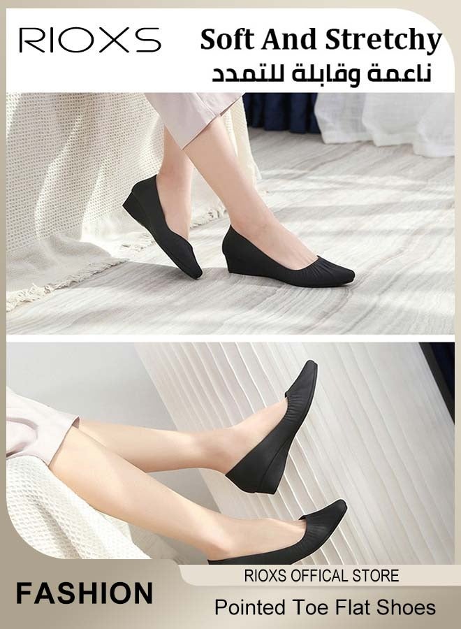 ريوكس Women's Flats Shoes,Pointed Toe Comfort Shoes,Fashion Wrinkle Surface Dress Shoes,Lightweight Low Wedge Shoes,Ladies Elegant Flats,Softable Slip-on Casual Work Office - Image 3