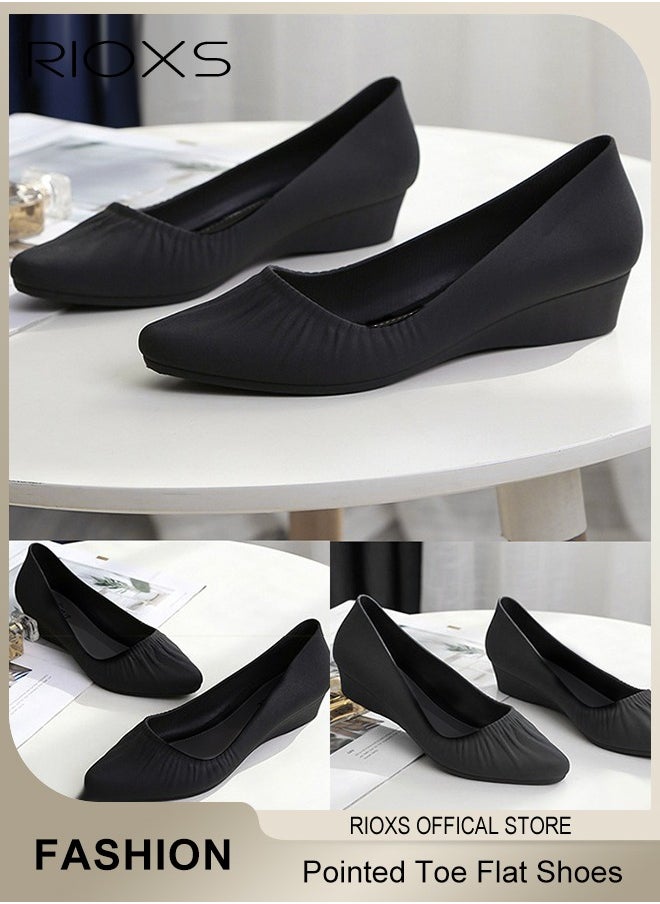 ريوكس - Women's Flats Shoes,Pointed Toe Comfort Shoes,Fashion Wrinkle Surface Dress Shoes,Lightweight Low Wedge Shoes,Ladies Elegant Flats,Softable Slip-on Casual Work Office - Image 1