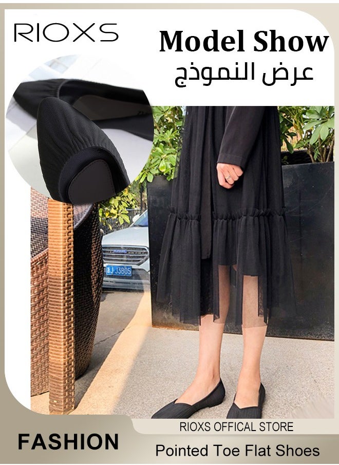 ريوكس - Women's Flats Shoes,Pointed Toe Comfort Shoes,Fashion Wrinkle Surface Dress Shoes,Lightweight Low Wedge Shoes,Ladies Elegant Flats,Softable Slip-on Casual Work Office - Image 1