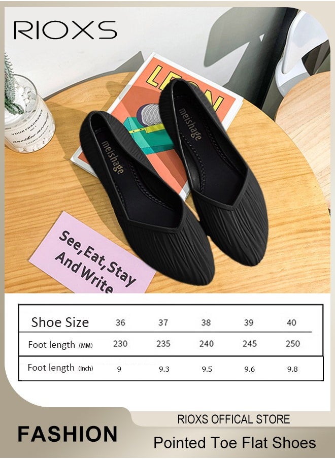 ريوكس - Women's Flats Shoes,Pointed Toe Comfort Shoes,Fashion Wrinkle Surface Dress Shoes,Lightweight Low Wedge Shoes,Ladies Elegant Flats,Softable Slip-on Casual Work Office - Image 1