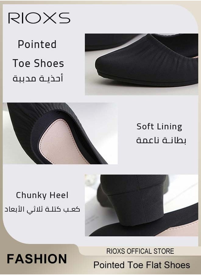 ريوكس - Women's Flats Shoes,Pointed Toe Comfort Shoes,Fashion Wrinkle Surface Dress Shoes,Lightweight Low Wedge Shoes,Ladies Elegant Flats,Softable Slip-on Casual Work Office - Image 1