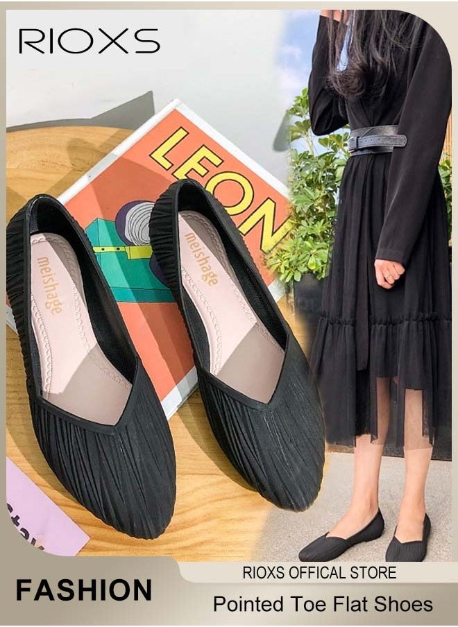 ريوكس - Women's Flats Shoes,Pointed Toe Comfort Shoes,Fashion Wrinkle Surface Dress Shoes,Lightweight Low Wedge Shoes,Ladies Elegant Flats,Softable Slip-on Casual Work Office - Image 1