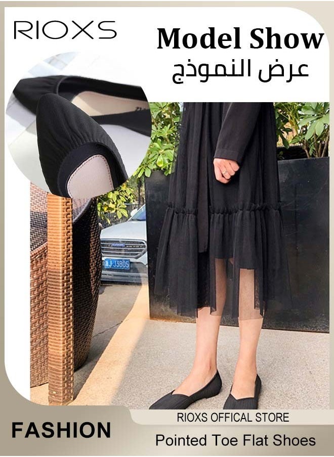 ريوكس - Women's Flats Shoes,Pointed Toe Comfort Shoes,Fashion Wrinkle Surface Dress Shoes,Lightweight Low Wedge Shoes,Ladies Elegant Flats,Softable Slip-on Casual Work Office - Image 1