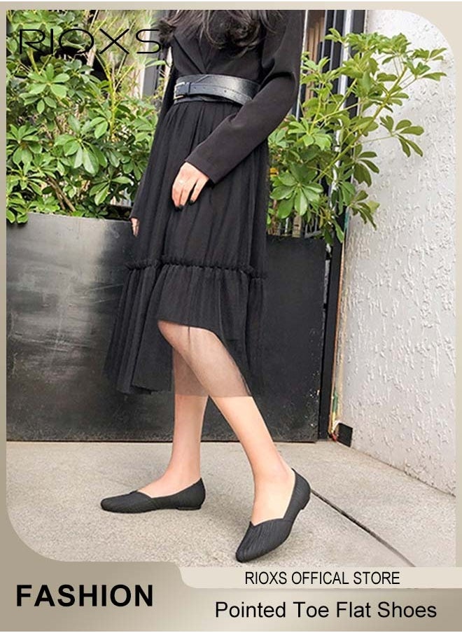 ريوكس - Women's Flats Shoes,Pointed Toe Comfort Shoes,Fashion Wrinkle Surface Dress Shoes,Lightweight Low Wedge Shoes,Ladies Elegant Flats,Softable Slip-on Casual Work Office - Image 1