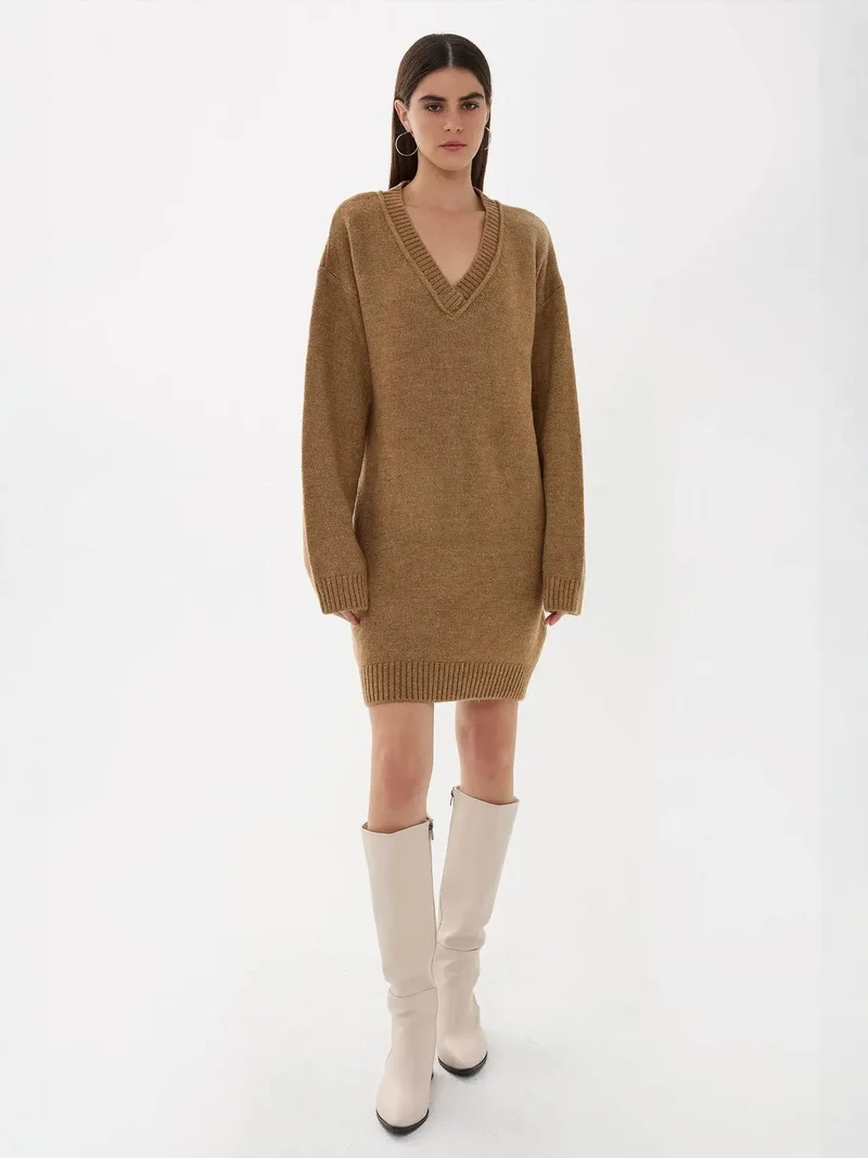 HICCUP Oversized V-Neck Knit Dress