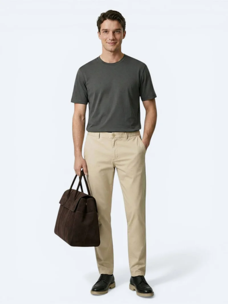 Kip Oil Green Weaving Jogging Fit Casual Cotton Blended Trousers