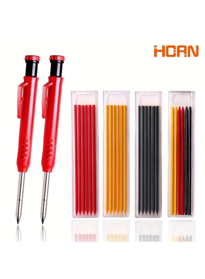 Carpenter Pencil Set Woodworking Tools Mechanical Pencil Three Color Refill - Image 2
