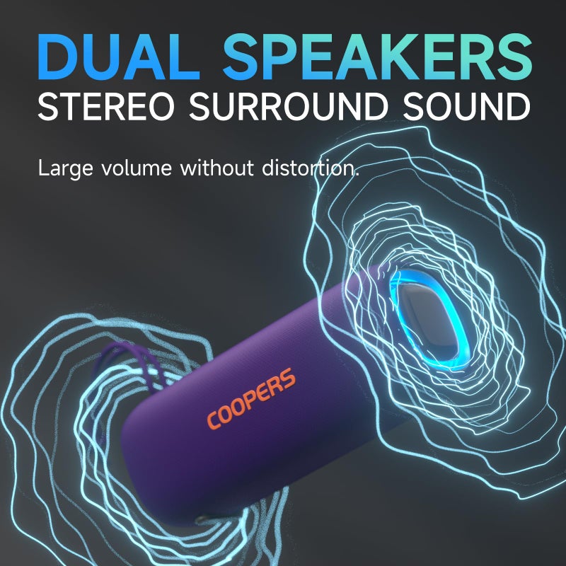 Coopers Portable Bluetooth Speaker, Wireless Bluetooth Speaker with Clear Loud Stereo Sound, IPX5 Waterproof Speakers with RGB Lights, BT5.3, Long Playtime, TWS Pairing for Home Outdoor Party Beach Travel - Image 3