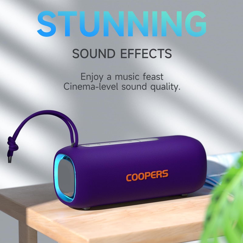 Coopers Portable Bluetooth Speaker, Wireless Bluetooth Speaker with Clear Loud Stereo Sound, IPX5 Waterproof Speakers with RGB Lights, BT5.3, Long Playtime, TWS Pairing for Home Outdoor Party Beach Travel - Image 2