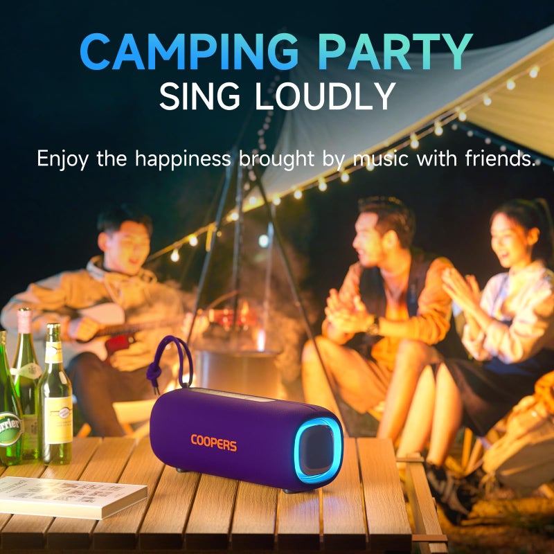 Coopers Portable Bluetooth Speaker, Wireless Bluetooth Speaker with Clear Loud Stereo Sound, IPX5 Waterproof Speakers with RGB Lights, BT5.3, Long Playtime, TWS Pairing for Home Outdoor Party Beach Travel - Image 5