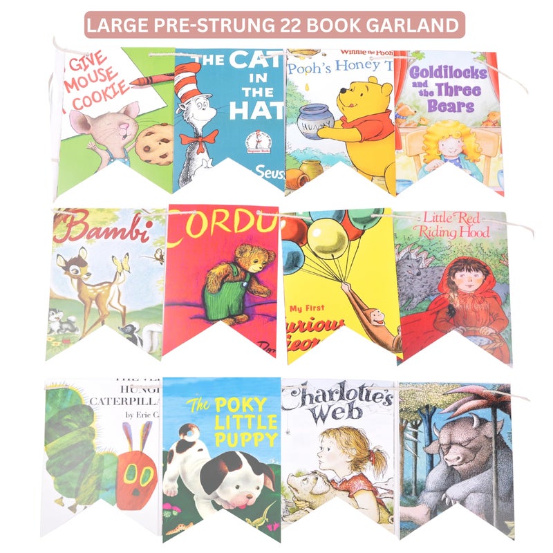 CRAFTER KING Book Garland â€“ Vintage Book Pages String Decoration â€“ 22 Pieces Perfect for Book Lovers, Kids Room Decor, Themed Parties, Comic Story Party Banner, Home, Library (Print Type, Single-Sided Printed) - Image 2