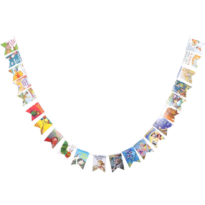 CRAFTER KING Book Garland â€“ Vintage Book Pages String Decoration â€“ 22 Pieces Perfect for Book Lovers, Kids Room Decor, Themed Parties, Comic Story Party Banner, Home, Library (Print Type, Single-Sided Printed) - Image 1
