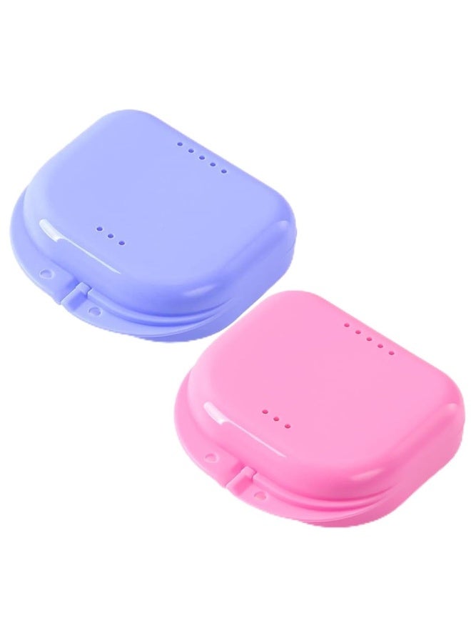 JMU حافظة جمو للاحتفاظ مع فتحات تهوية، صندوق تخزين تقويم الأسنان للسفر للاقتران وحارس الفم (2 قطعة، بنفسجي ووردي) - Image 1