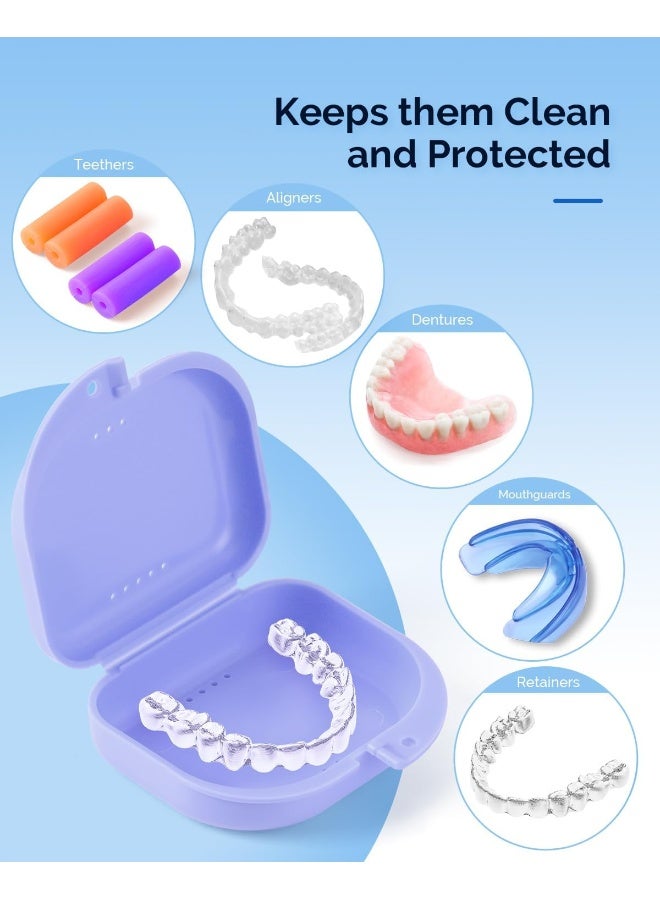 JMU حافظة جمو للاحتفاظ مع فتحات تهوية، صندوق تخزين تقويم الأسنان للسفر للاقتران وحارس الفم (2 قطعة، بنفسجي ووردي) - Image 5