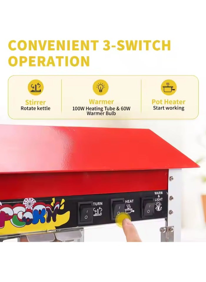 Gravity Popcorn Machine, 1500 W Professional Popcorn Machine, Commercial Electric Popcorn Machine, Large Capacity, Intelligent Insulation, Used In Shopping Malls, Cinemas, Family Parties  - Image 3