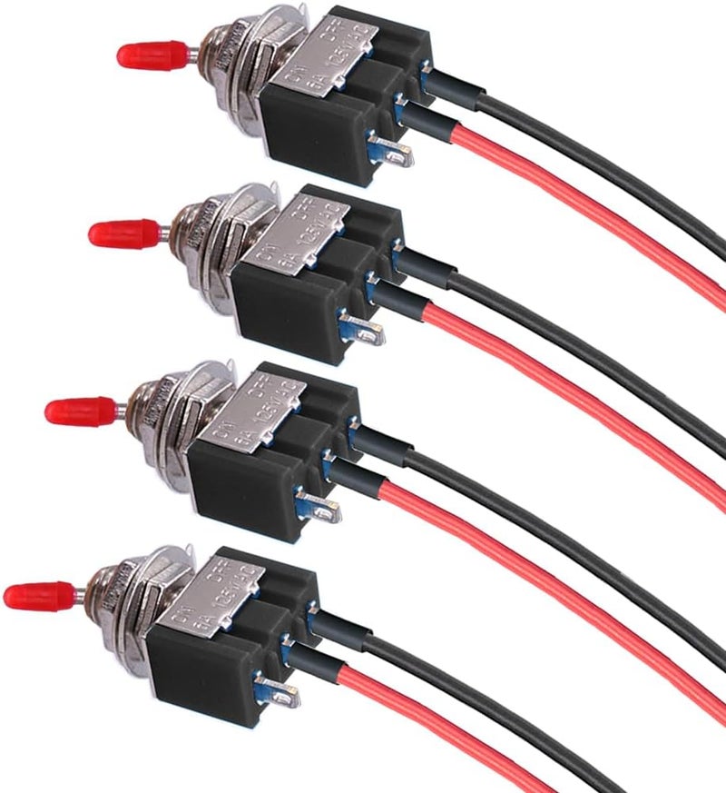 donjon VONVOFF Toggle Switch,4pcs ON/Off SPST Switch with Pre-soldered Wire,3v/5v/12v/24v/72v/110v/220v/240v/Mini Toggle Switch for car,Truck,Light,Test Machine,Industrial Equipment.3 Pins 2 Positions,Black - Image 1