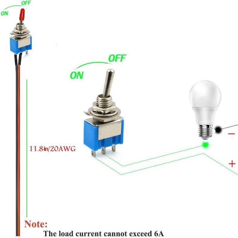 donjon VONVOFF Toggle Switch,4pcs ON/Off SPST Switch with Pre-soldered Wire,3v/5v/12v/24v/72v/110v/220v/240v/Mini Toggle Switch for car,Truck,Light,Test Machine,Industrial Equipment.3 Pins 2 Positions,Black - Image 2