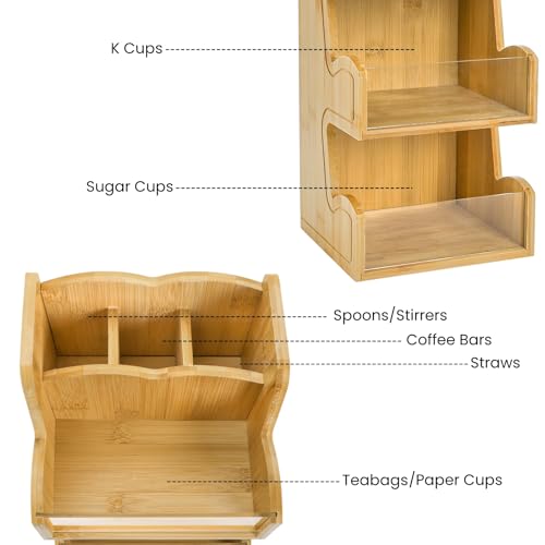 Nagpew 3 Tier Bamboo Coffee Condiment Station, 6 Compartments Coffee Tea Holder with Removable Acrylic Front Wall, Tabletop Organizer Sugar Pod Utensil for Countertop, Office, Home, Kitchen - Image 2