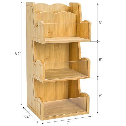 Nagpew 3 Tier Bamboo Coffee Condiment Station, 6 Compartments Coffee Tea Holder with Removable Acrylic Front Wall, Tabletop Organizer Sugar Pod Utensil for Countertop, Office, Home, Kitchen - Image 3
