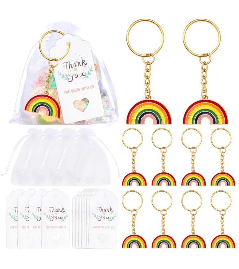 Polychrome Rainbow Keychain Set 10 Pieces Party Favors Gift Pack Bags Tags - Image 1