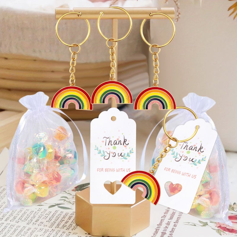 Polychrome Rainbow Keychain Set 10 Pieces Party Favors Gift Pack Bags Tags - Image 2