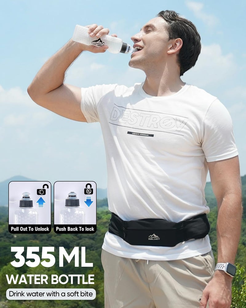 Zelvot Running Belt with 355ml Water Bottle, Extension Strap & Phone Holder, Adjustable Running Fanny Pack with Gym Towel, Waterproof Belt Bag for Women Men for Jogging Hiking Marathon (Black, Medium) - Image 3