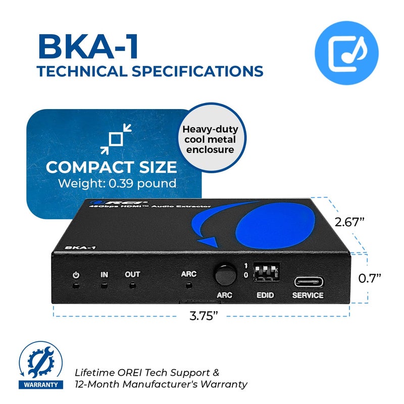 OREI 8K Audio Extractor HDMI UltraHD 4K @ 120Hz 48G HDMI 2.1 Audio Converter for PS5 SPDIF + 3.5mm Output HDCP 2.3 - Dolby Digital/DTS Passthrough CEC, HDR, Dolby Vision, ARC, HDR10+ (BKA-1) - Image 5