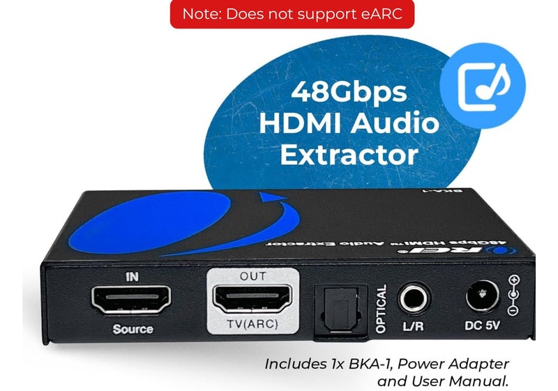 OREI 8K Audio Extractor HDMI UltraHD 4K @ 120Hz 48G HDMI 2.1 Audio Converter for PS5 SPDIF + 3.5mm Output HDCP 2.3 - Dolby Digital/DTS Passthrough CEC, HDR, Dolby Vision, ARC, HDR10+ (BKA-1) - Image 2