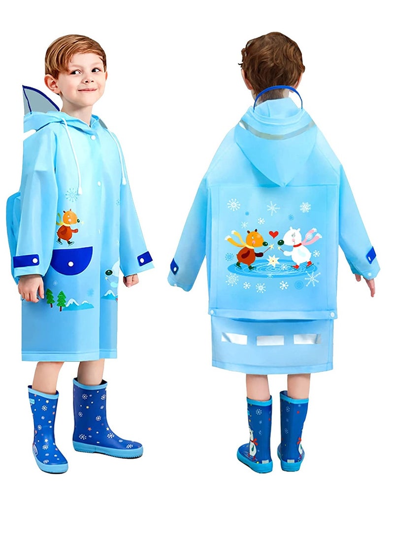 Generic Kids Hooded Raincoats Boys Girls Durable Waterproof Windbreaker Poncho 3D Cute Printed Lightweight Cartoon Raincoat Children's Schoolbag Rainwear with Transparent Hat Brim Reflective Stripes - Image 1