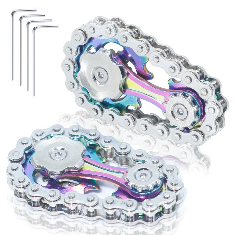 LENDOD 2 Pack Classic Silver Bike Chain Metal Fidget Spinners for Adults Teen Kids 812 Cool Gadgets Office Desk Toy Stress Relief Items for Autism ADHD Anxiety Stocking Stuffers for Teen Boys Men Gift - Image 3
