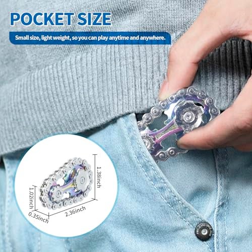 LENDOD 2 Pack Classic Silver Bike Chain Metal Fidget Spinners for Adults Teen Kids 812 Cool Gadgets Office Desk Toy Stress Relief Items for Autism ADHD Anxiety Stocking Stuffers for Teen Boys Men Gift - Image 5