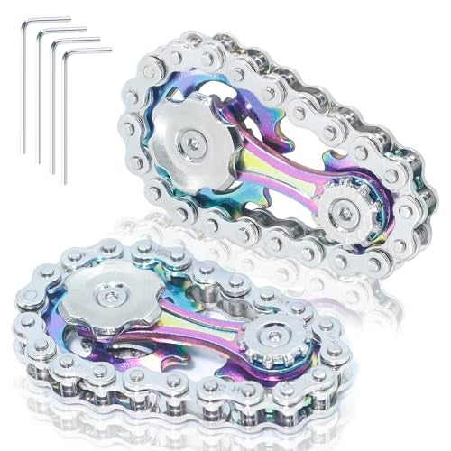 LENDOD 2 Pack Classic Silver Bike Chain Metal Fidget Spinners for Adults Teen Kids 812 Cool Gadgets Office Desk Toy Stress Relief Items for Autism ADHD Anxiety Stocking Stuffers for Teen Boys Men Gift - Image 1