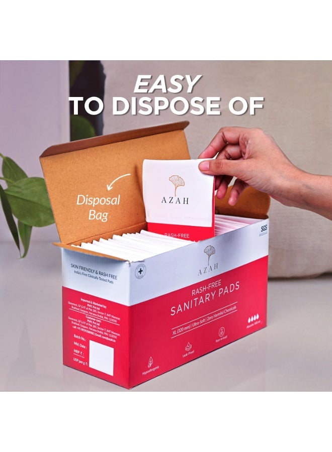 AZAH Sanitary Pads for Women (10 Reg + 5 XL) \[Pack of 15] 100% Rash-Free sanitary napkins | 3x More Absorption, Cottony Soft and Dry Top Cover for heavy Flow | Leak-Proof | With Disposable Bag - Image 4