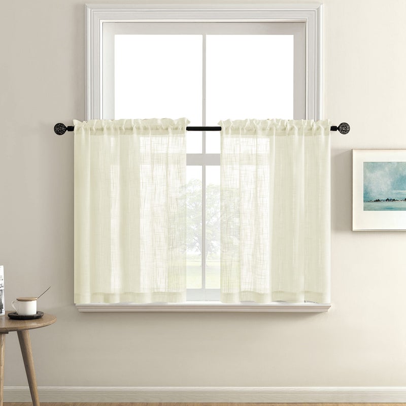 XTMYI XTMYI Modern Farmhouse Kitchen Curtains Valances Linen Textured Boho Room Decor Rod Pocket TierCafe Curtains Semi Sheer Off White Sheers for Bedroom Cream Ivory Beige Set of 2 