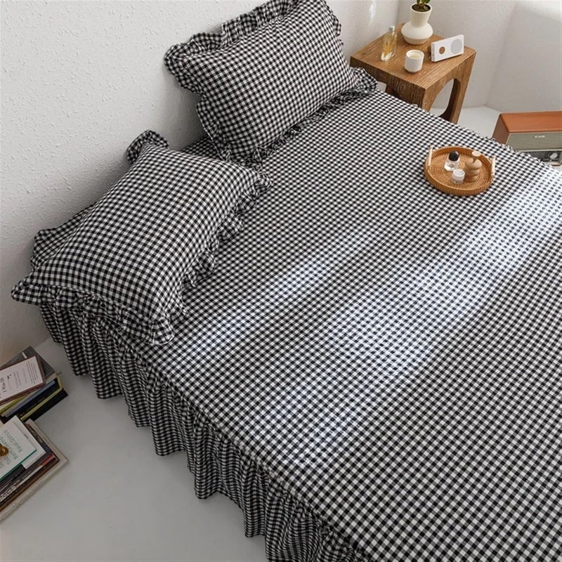 Bed Skirt Cotton Cover Plaid Style Bedspread Single/Queen/King Size Mattress Protector No Pillowcase(Pink,Single 120x200cm 1pc) - Image 5