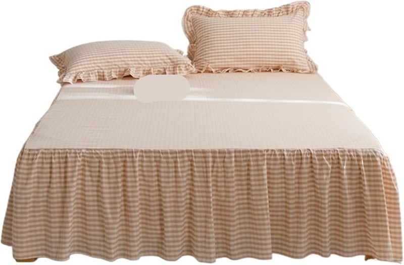 Bed Skirt Cotton Cover Plaid Style Bedspread Single/Queen/King Size Mattress Protector No Pillowcase(Pink,Single 120x200cm 1pc) - Image 1