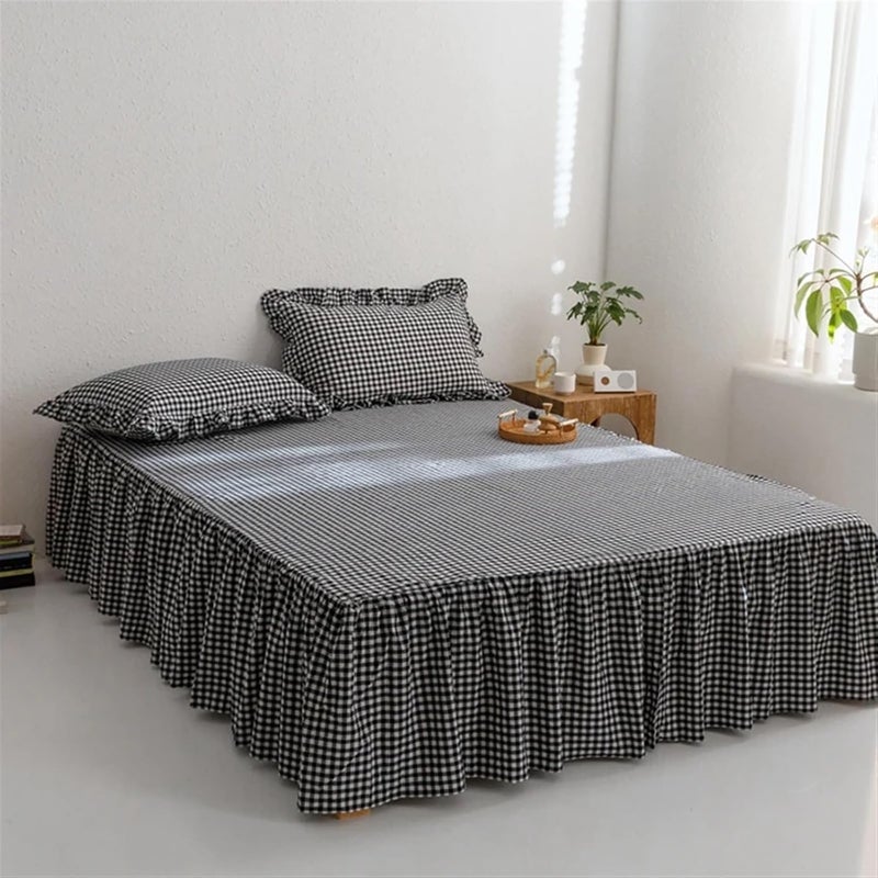 Bed Skirt Cotton Cover Plaid Style Bedspread Single/Queen/King Size Mattress Protector No Pillowcase(Pink,Single 120x200cm 1pc) - Image 2
