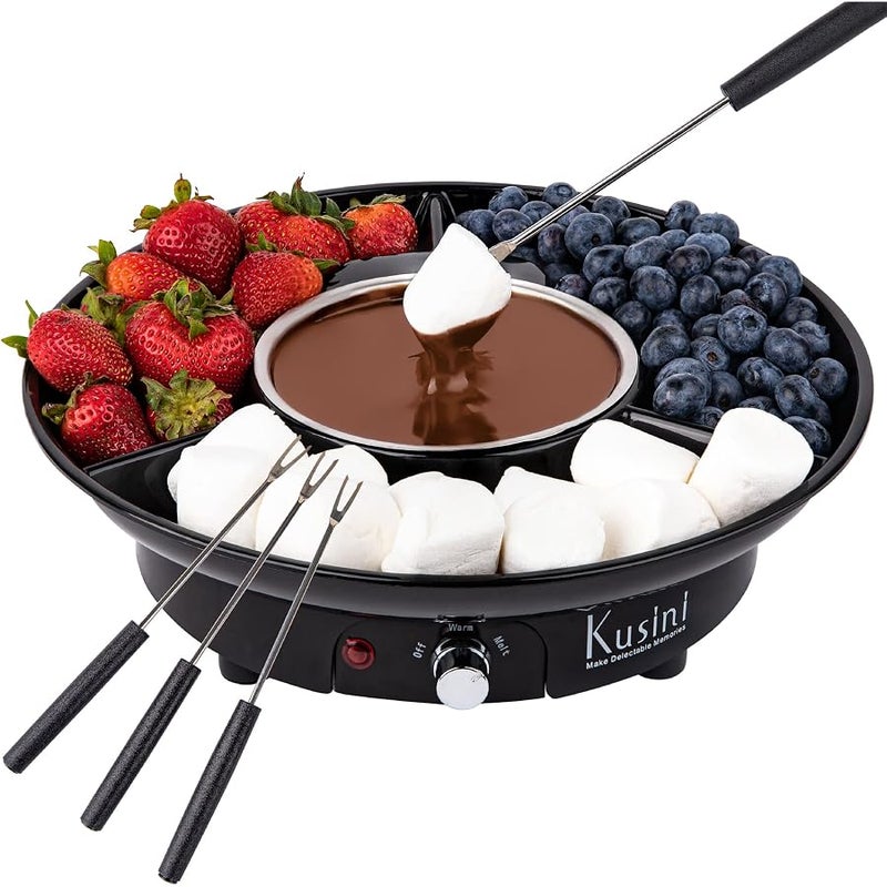 Kusini Electric Fondue Pot Set - Chocolate Fondue Kit - Temperature Control, Detachable Serving Trays, & 4 Roasting Forks - Gift Set & Date Night Idea. Serve at Movie Night or Game Night. - Image 1