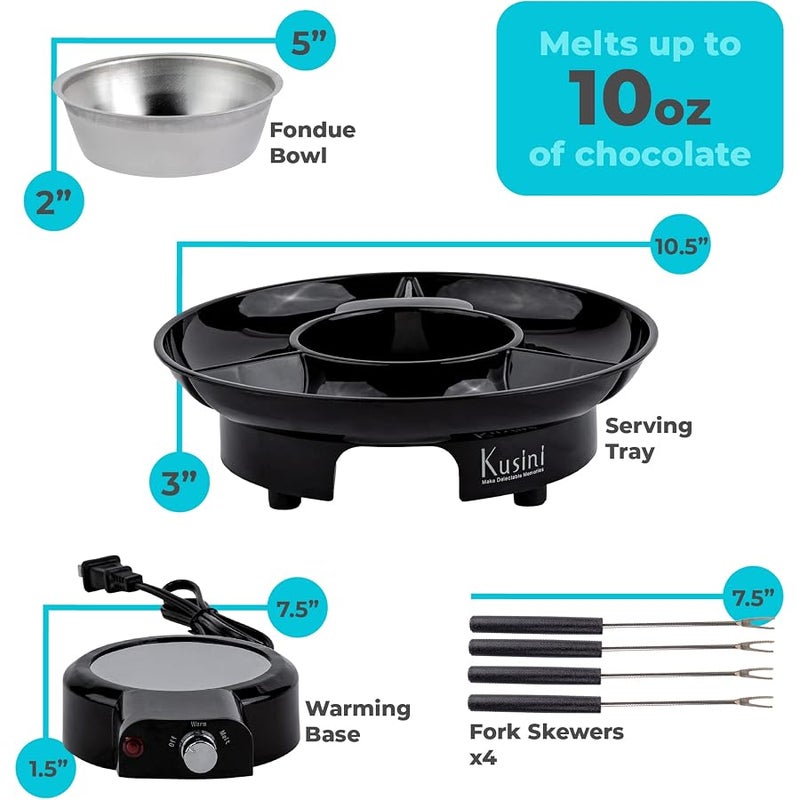 Kusini Electric Fondue Pot Set - Chocolate Fondue Kit - Temperature Control, Detachable Serving Trays, & 4 Roasting Forks - Gift Set & Date Night Idea. Serve at Movie Night or Game Night. - Image 3