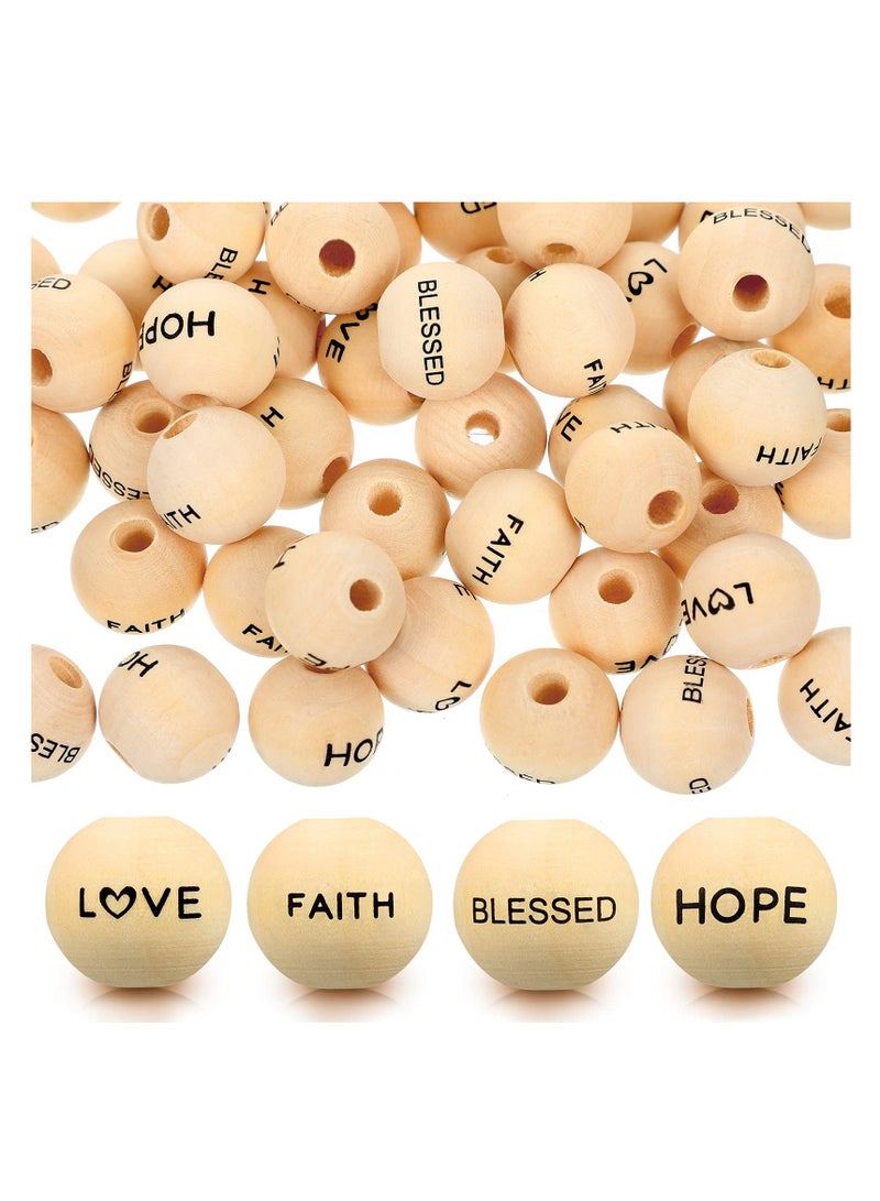 100 Pieces Words Beads, Inspirational Wooden Beads, Greeting Words Beads, Hope Faith Love Blessed Greeting Words Message Bead, Farmhouse for DIY Garland Home Party Decor Crafts Making