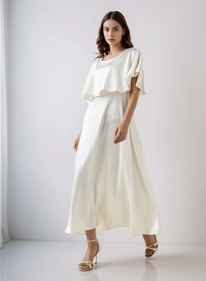 Splash FAV A-Line Viscose Satin Eveningwear Maxi Cape Dress