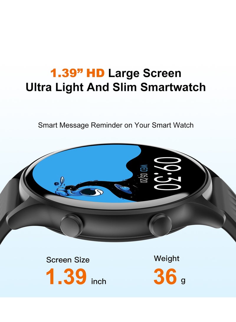 PEJE PEJE Smart Watch,1.39" HD Display,Prayer Alerts & Arabic Support, SpO2/Heart Rate/Sleep Monitor,120+ Sports Modes,IP68 Waterproof,Bluetooth Calling + Extra Strap-Compatible with iOS & Android (Black) - Image 3