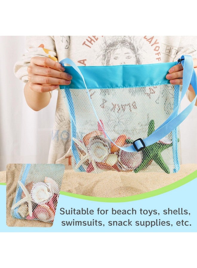 فيوتشر بلس 6 قطع من حقائب الشاطئ الشبكية للأطفال، حقائب صغيرة لجمع الأصداف، حقائب ملونة للأطفال بأحزمة قابلة للتعديل لحمل لعبة الرمل الصدفية - Image 2