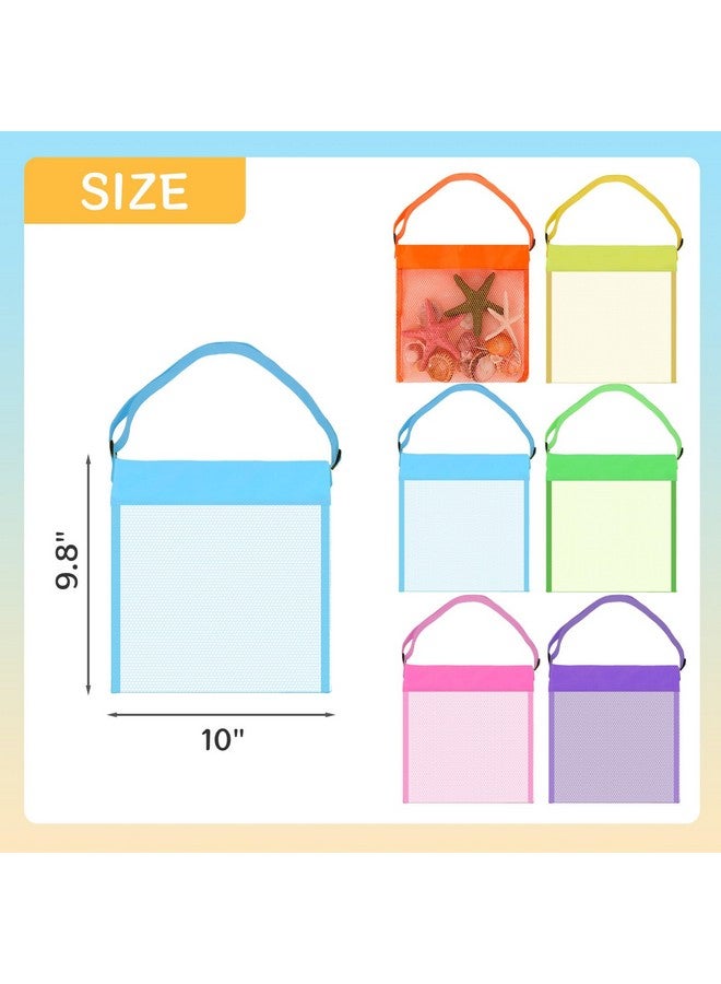 فيوتشر بلس 6 قطع من حقائب الشاطئ الشبكية للأطفال، حقائب صغيرة لجمع الأصداف، حقائب ملونة للأطفال بأحزمة قابلة للتعديل لحمل لعبة الرمل الصدفية - Image 1