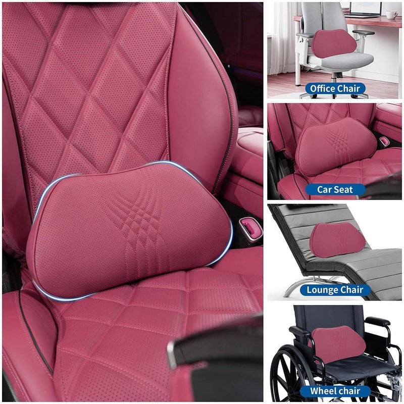 Dapucarin Lumbar Support Pillow for Car Seat, Office Chair Leather Memory Foam Lower Back Cushion for Back Pain Relief Improve Posture, Ergonomic Back Rest for Gaming Chair, Red, 1PC - Image 2