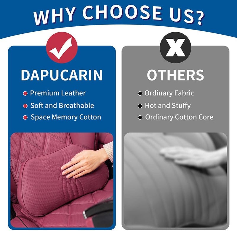 Dapucarin Lumbar Support Pillow for Car Seat, Office Chair Leather Memory Foam Lower Back Cushion for Back Pain Relief Improve Posture, Ergonomic Back Rest for Gaming Chair, Red, 1PC - Image 5
